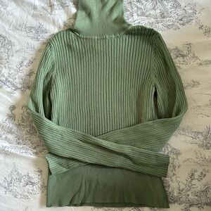 Zara Olive Ribbed Turtleneck Sweater